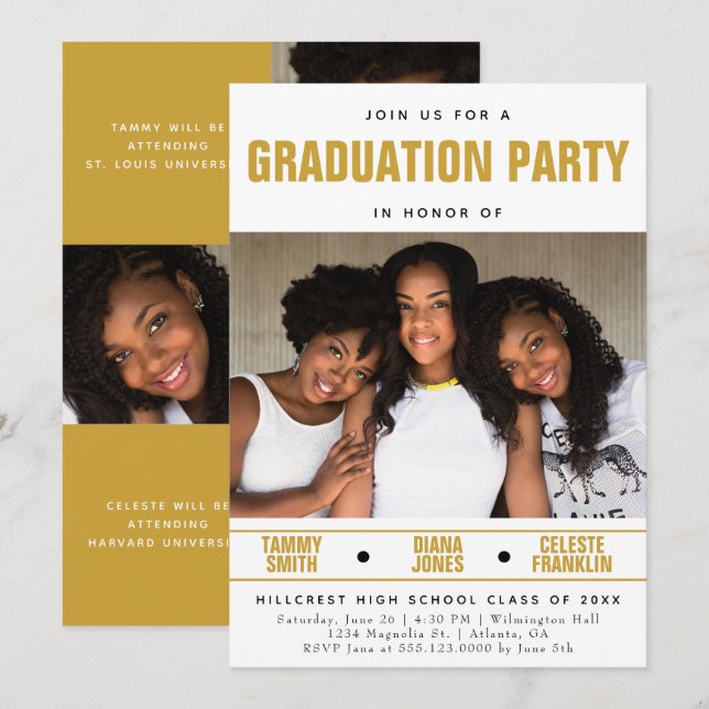 Multi Friend Graduation Party Invitation (Front/Back)