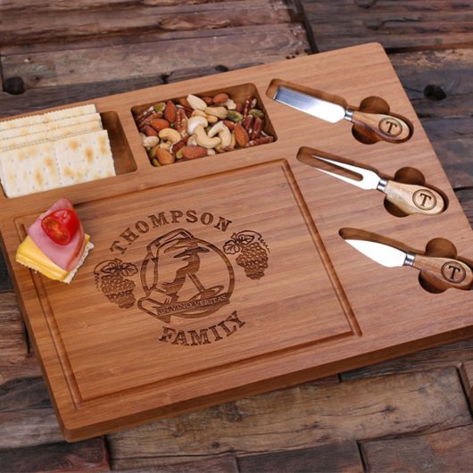 Multi-Functional Engraved Bamboo Serving Tray (Top)