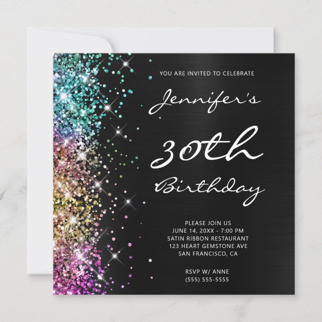 Multi Glitter Black Ombre Foil 30th Birthday Invitation (Front)