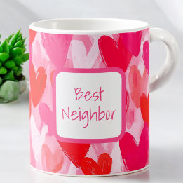 Multi Hearts Pattern Love Pink Best Neighbor Coffee Mug
