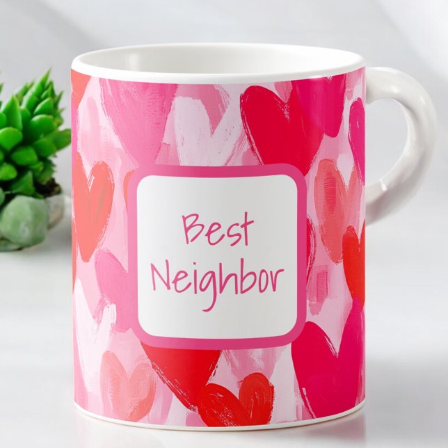 Multi Hearts Pattern Love Pink Best Neighbor Coffee Mug (Creator Uploaded)