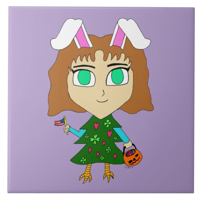 Multi Holiday Chibi Ceramic Tile (Front)