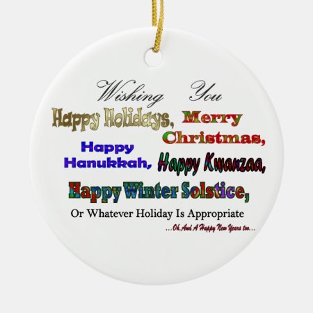 Multi Holiday Greeting Ceramic Ornament