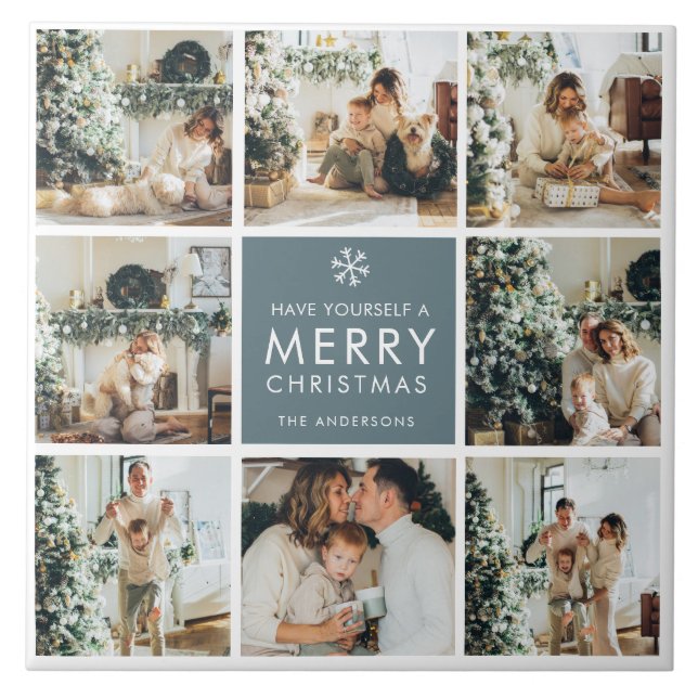 Multi Holiday Photos | Merry Christmas | Gift Ceramic Tile (Front)