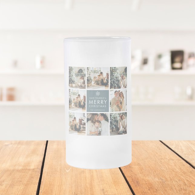 Multi Holiday Photos | Merry Christmas | Gift Frosted Glass Beer Mug (Creator Uploaded)