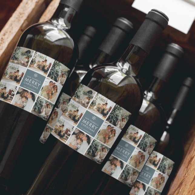 Multi Holiday Photos | Merry Christmas | Gift Wine Label (Creator Uploaded)