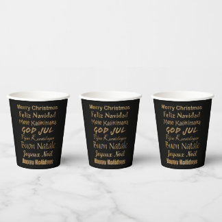 Multi-Language Golden Glitter Christmas Greetings Paper Cups