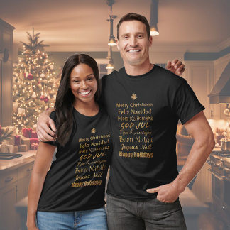 Multi-Language Golden Glitter Christmas Greetings T-Shirt