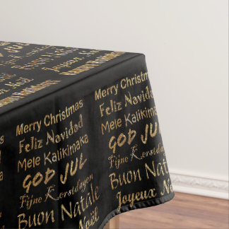 Multi-Language Golden Glitter Christmas Greetings Tablecloth