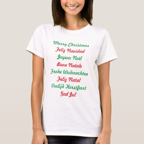 Multi_language Merry Christmas Red and Green T_Shirt