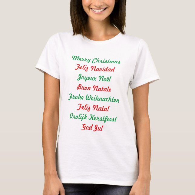 Multi-language Merry Christmas Red and Green T-Shirt (Front)