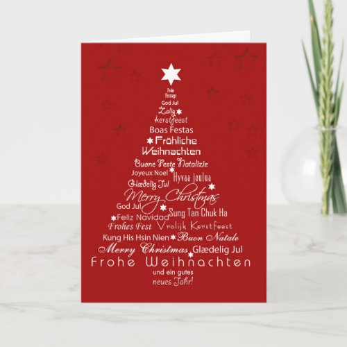 Multi Language Merry Christmas Tree Holiday Card