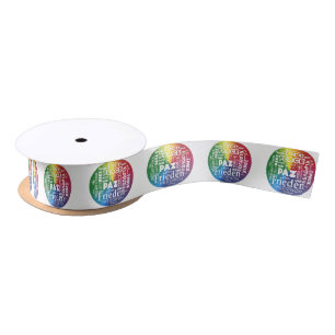Multi language rainbow peace Satin Ribbon