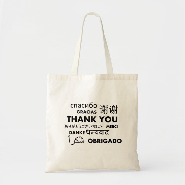 Multi Language Thank You Black & White Tote Bag (Front)