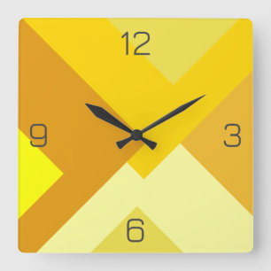 Multi-Layered Solid Yellow Colors Geometric Design Square Wall Clock