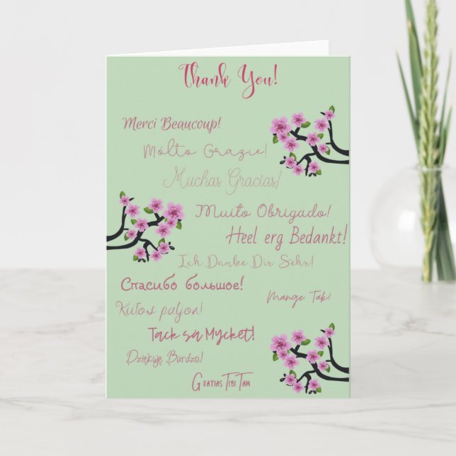 Multi-Lingual Pretty Letterpress Thank You Card (Front)