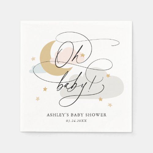 Multi Moon and Stars Script Oh Baby Shower Napkins