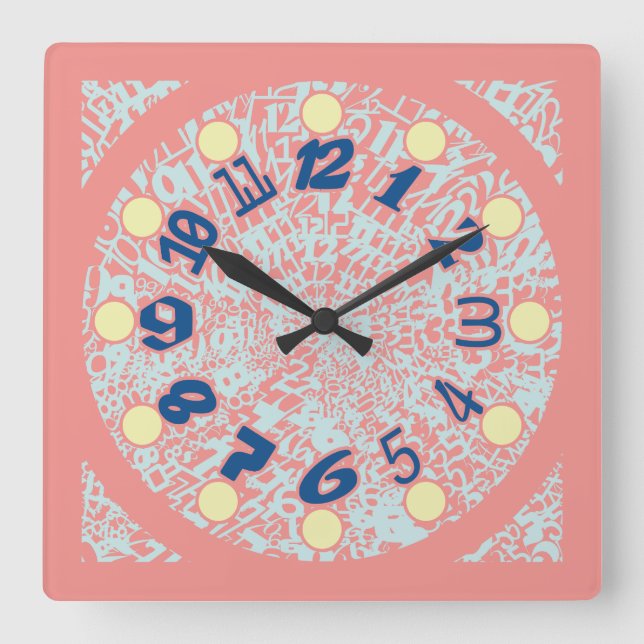 MULTI NUMBERS PASTEL COLORS BY MASANSER SQUARE WALL CLOCK (Front)