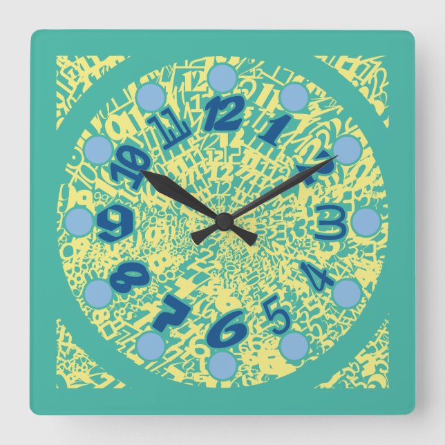 MULTI NUMBERS PASTEL COLORS BY MASANSER SQUARE WALL CLOCK (Front)