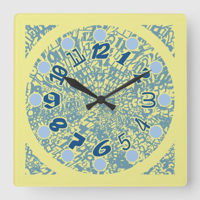 MULTI NUMBERS PASTEL COLORS BY MASANSER SQUARE WALL CLOCK (Front)