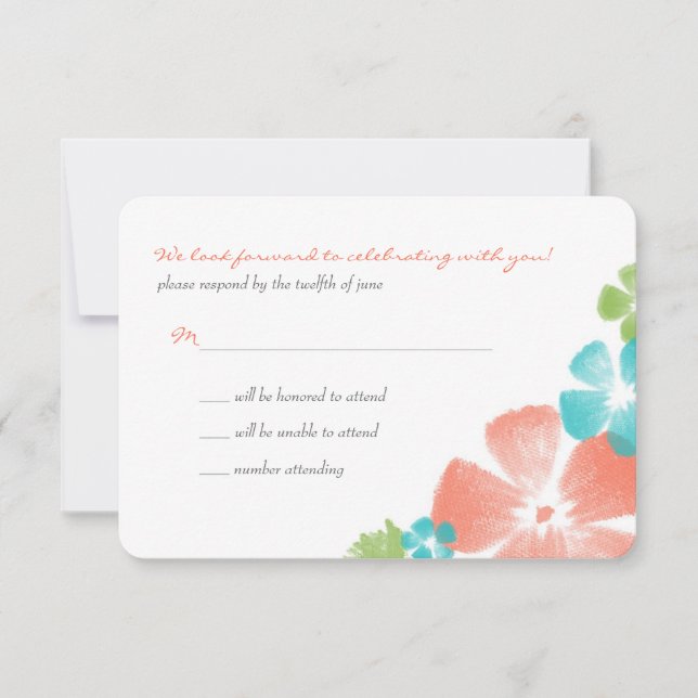 Multi Papaya Watercolor Flowers Wedding RSVP Card (Front)