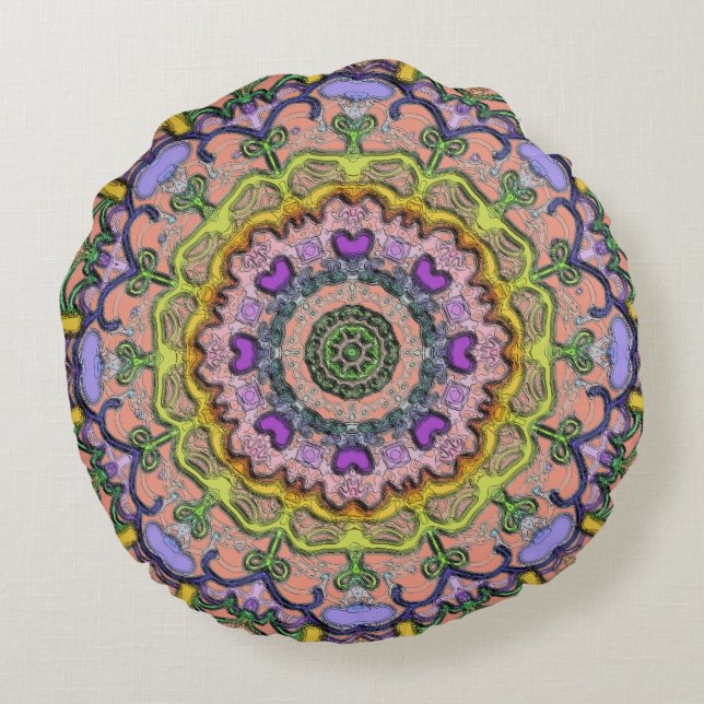 Multi Pastel Bohemian Print  Round Pillow (Back)