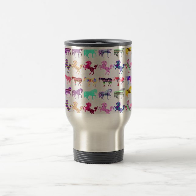 Multi-Pattern Cute Horses Travel Mug (Center)