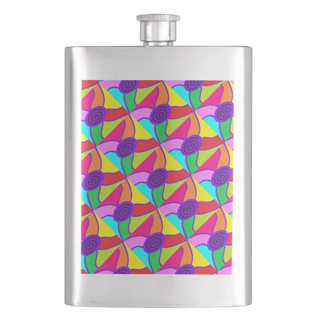 Multi patterned purple border spiral art flask (Front)