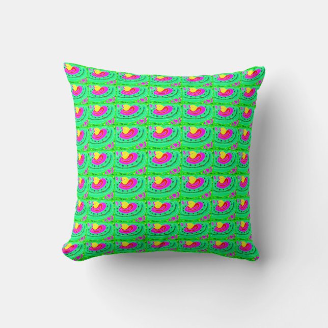 Multi patterned squares in yellow green and red throw pillow (Front)