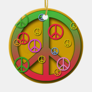 Multi Peace Signs Ceramic Holiday Ornament