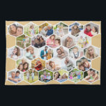 Multi Photo 28 Picture Honey Beige Honeycomb Kitchen Towel<br><div class="desc">Create your own photo kitchen towel. The photo template is set up for you to add 28 of your favorite family pictures, which are displayed in hexagon shapes to form a honeycomb pattern. The design has a neutral color palette of warm honey beige and white. For alternative colors, please browse...</div>