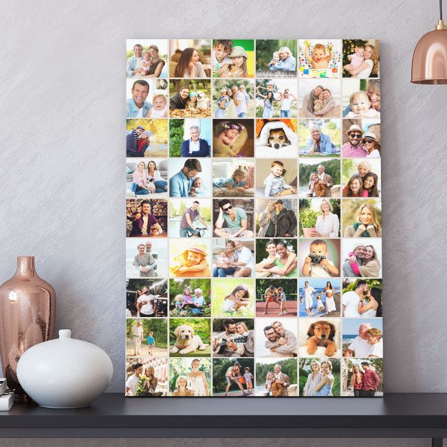 Multi Photo 54 Picture Grid Collage Beige Canvas Print