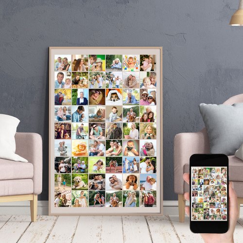 Multi Photo 54 Picture Grid Collage Beige Poster