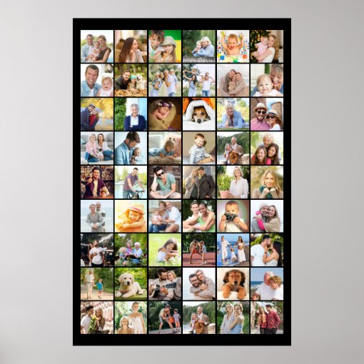 Multi Photo 54 Picture Grid Collage Black Poster | Zazzle