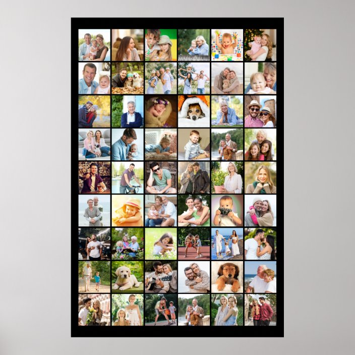 Multi Photo 54 Picture Grid Collage Black Poster