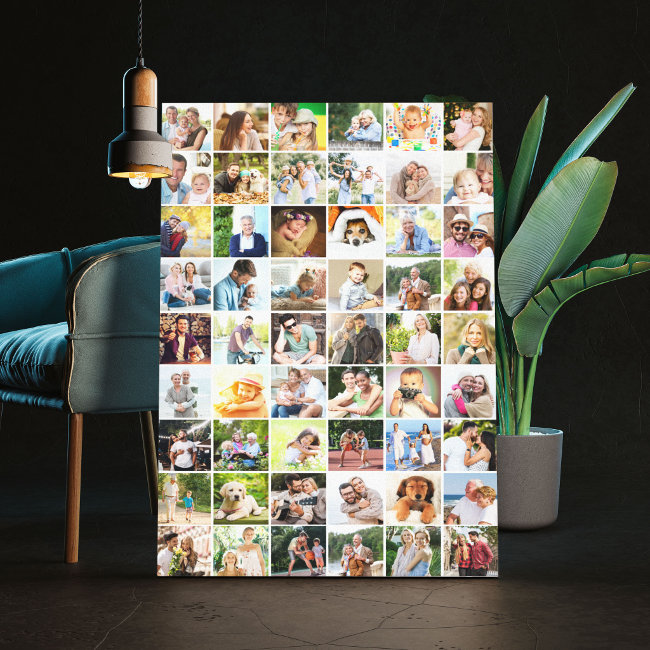 Multi Photo 54 Picture Grid Collage White Canvas Print