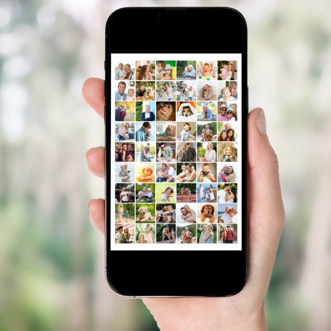 Multi Photo 54 Picture Grid Collage White Poster (Front Digital)