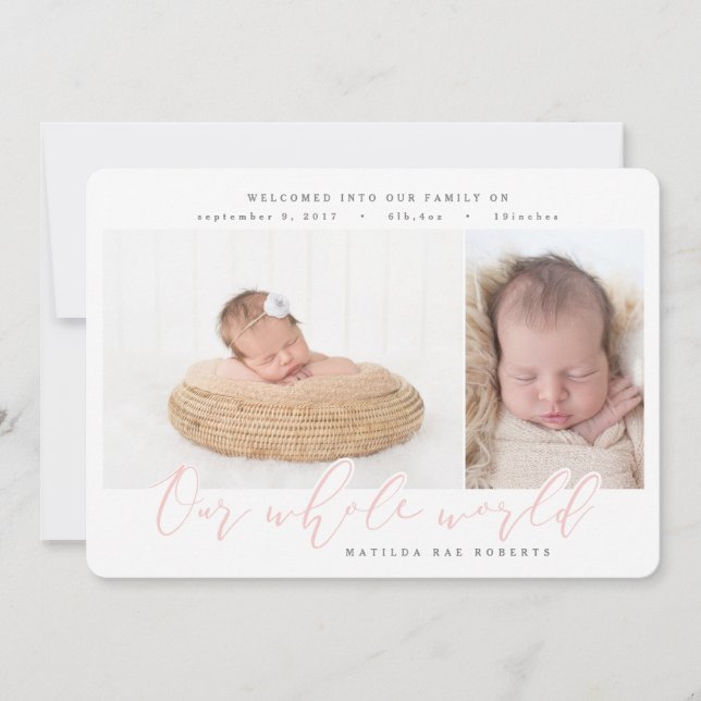 Multi photo birth announcement blush pink (Front)