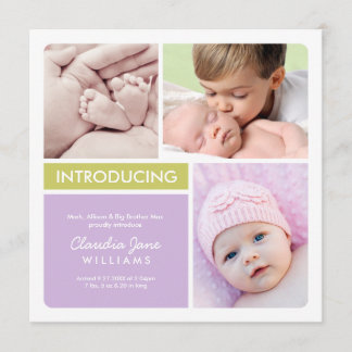 Multi-Photo Birth Announcement Card | Violet Green