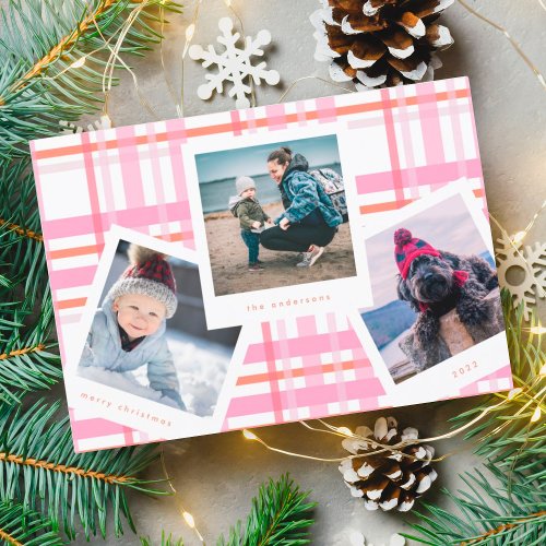 Multi Photo Booth Frame  Gingham Merry Christmas Holiday Card