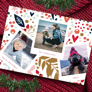 Multi Photo Booth Frame   Red Botanical Christmas Holiday Card