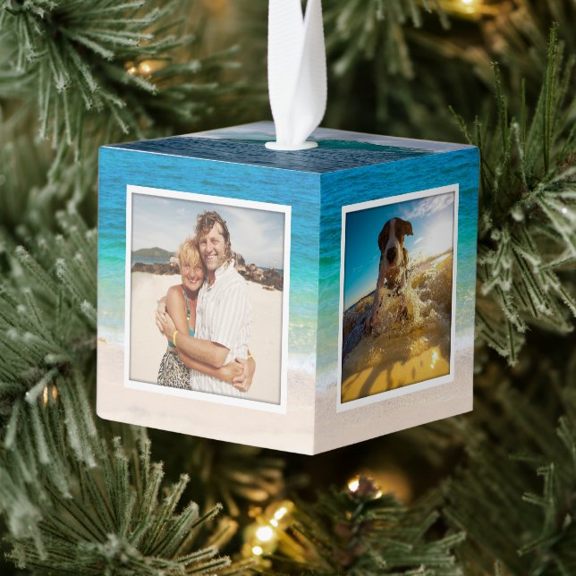 Multi-photo Christmas Keepsake Wood Ornament Cube (Tree)