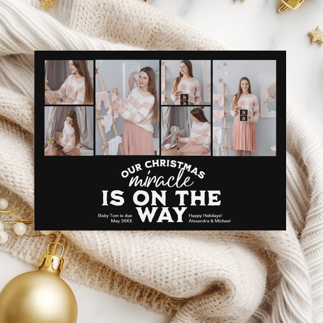 Pregnancy christmas card - Pink Dramatic personalized gifts for you Multi photo christmas pregnancy announcement