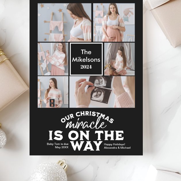 Pregnancy christmas card - Pink Dramatic personalized gifts for you Multi photo christmas pregnancy announcement