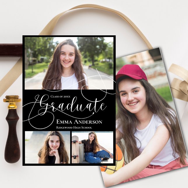 Multi Photo Class of 2026 Graduation Announcement (Multi Photo 2025 Elegant Graduation Announcement)