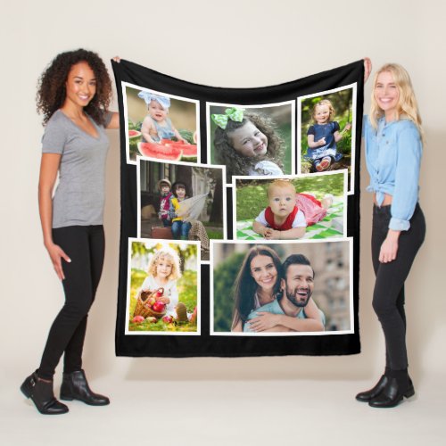 Multi Photo Collage 7 Pictures Black Modern Fleece Blanket