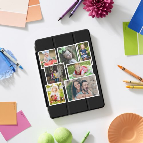 Multi Photo Collage 7 Pictures Black Modern iPad Pro Cover