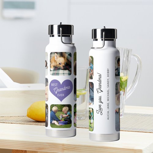Multi photo collage best grandma ever personalized water bottle