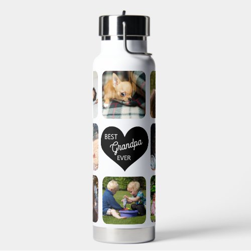 Multi photo collage best grandpa ever personalized water bottle
