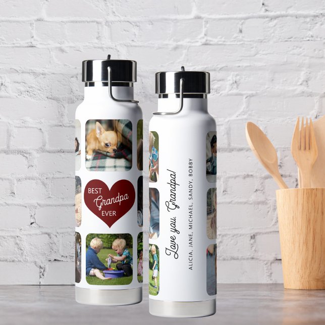 Multi photo collage best grandpa ever personalized water bottle (Creator Uploaded)